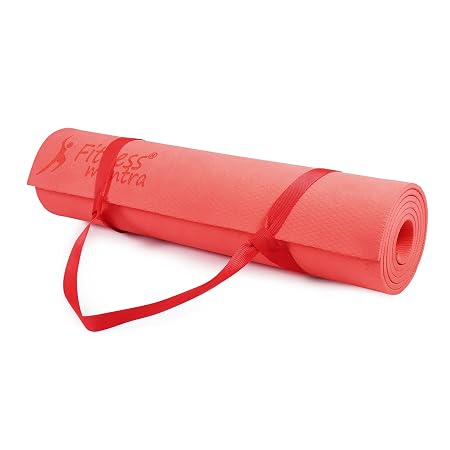 Fitness Mantra® 6mm Yoga Mat with Carrying Strap for Gym Workout and Yoga Exercise Anti-Slip Yoga Mat for Men & Women Fitness|Color Red|