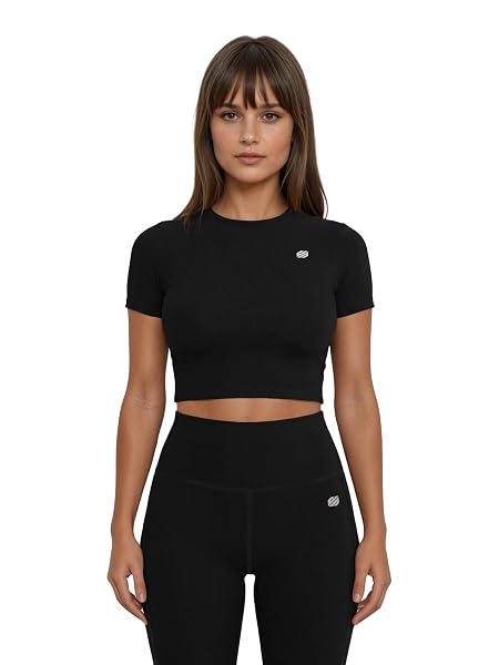 Sfytt Women Gym Crop Top Athletic Yoga Short Sleeve Fitness Tight Tee Outdoor Workout Cropped Tank Tops (BL-M)