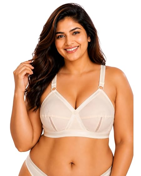 SONA Women's Perfecto Cotton Full Coverage Non-Padded Wirefree Everyday Bra - Anti Bacterial - Side Support Shaper (Pack of 1_Beige_107D)