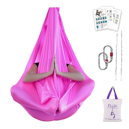 F.Life Premium Aerial Yoga Hammock - 5.5 Yards Silk Fabric Swing for Antigravity Yoga & Inversion - Daisy Chain, Carabiner & Pose Guide