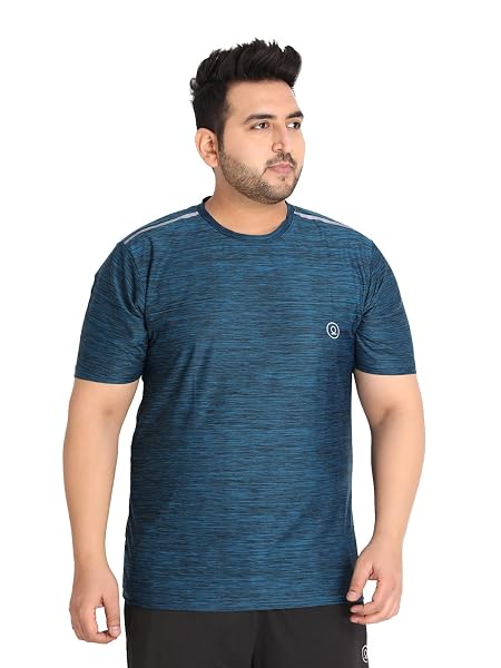 CHKOKKO Men's Plus Size Round Neck Dry Fit Sports T-Shirt Sea Green Size 3XL