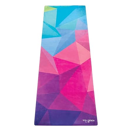 YOGA DESIGN LAB | Travel Yoga Mat | 2-in-1 Mat+Towel | Lightweight, Foldable, Eco Luxury | Ideal for Hot Yoga, Bikram, Pilates, Barre, Sweat | 1.5mm Thick | w/Carrying Strap! (Geo-)