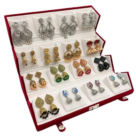 Earrings Set for women, Earrings Set of 16 with Folding Jewellery Box, Traditional & Modern Earring Set for Women & Girls, Jhumka for women, Gifts for woman with Box