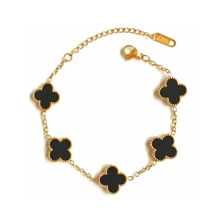 SALVE Clover Anti Tarnish Bracelet for Women Stylish | Stainless Steel Bracelet | Valentine's Gift for Girlfriend | Fashion Jewellery for Women Aesthetic Accessories for Girls Chain Bracelet Gold (Black)