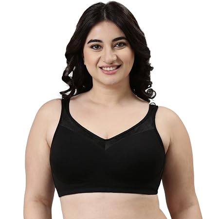 Enamor A112 Smooth Super Lift Classic Full Support Bra - Stretch Cotton, Non-Padded, Wirefree & Full Coverage Black