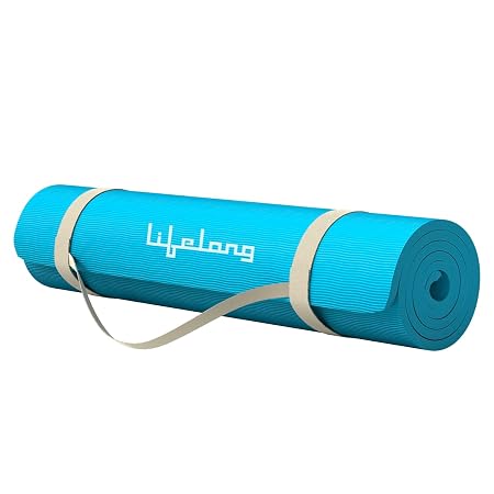 Lifelong LLYM99 Yoga mat for Women & Men EVA Material 8mm Anti-Slip Yoga-Mat with Strap for Gym Workout|Exercise Mat For Home Gym Workout and Yoga Exercise (6 Months Warranty) Sea Blue