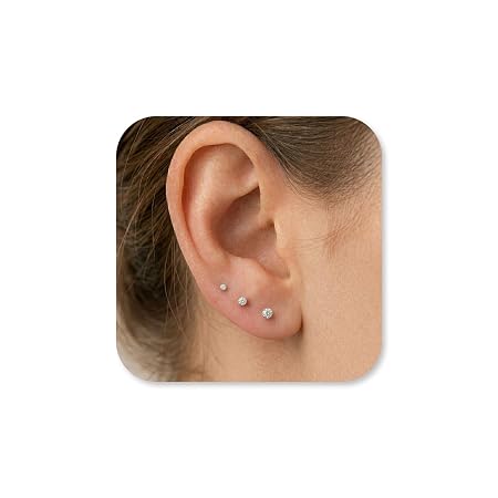 FASHIONS 3 Pair 18K Silver Plated Stainless Steel Multi Piercing White CZ