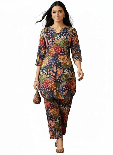 Bee M Pee Designer Trendy Floral Printed Pure Rayon Cotton Latest Kurta Coord Sets for Women | Stylish Casual Kurti Tunic Cord Set with Pant for Woman for Office