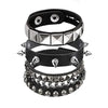 Punk Rock Studded Leather Bracelets for Men, Set of 3 Black Spiked