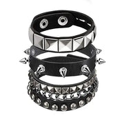 3Pcs Bracelet for Man Punk Rock Studded Bracelets Black Spiked Leather - Jados Fashion