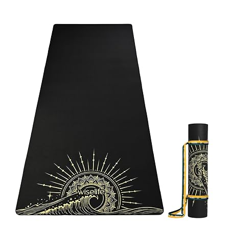 WiseLife Grande XL 6 MM TPE Yoga Mat for Men & Women | Extra Thick, Long & Wide Premium Exercise Mat with Yoga Strap | Anti-Slip & Anti-Tear Ideal for Yoga, Pilates, Home Workouts & Gym Use (Black XL)
