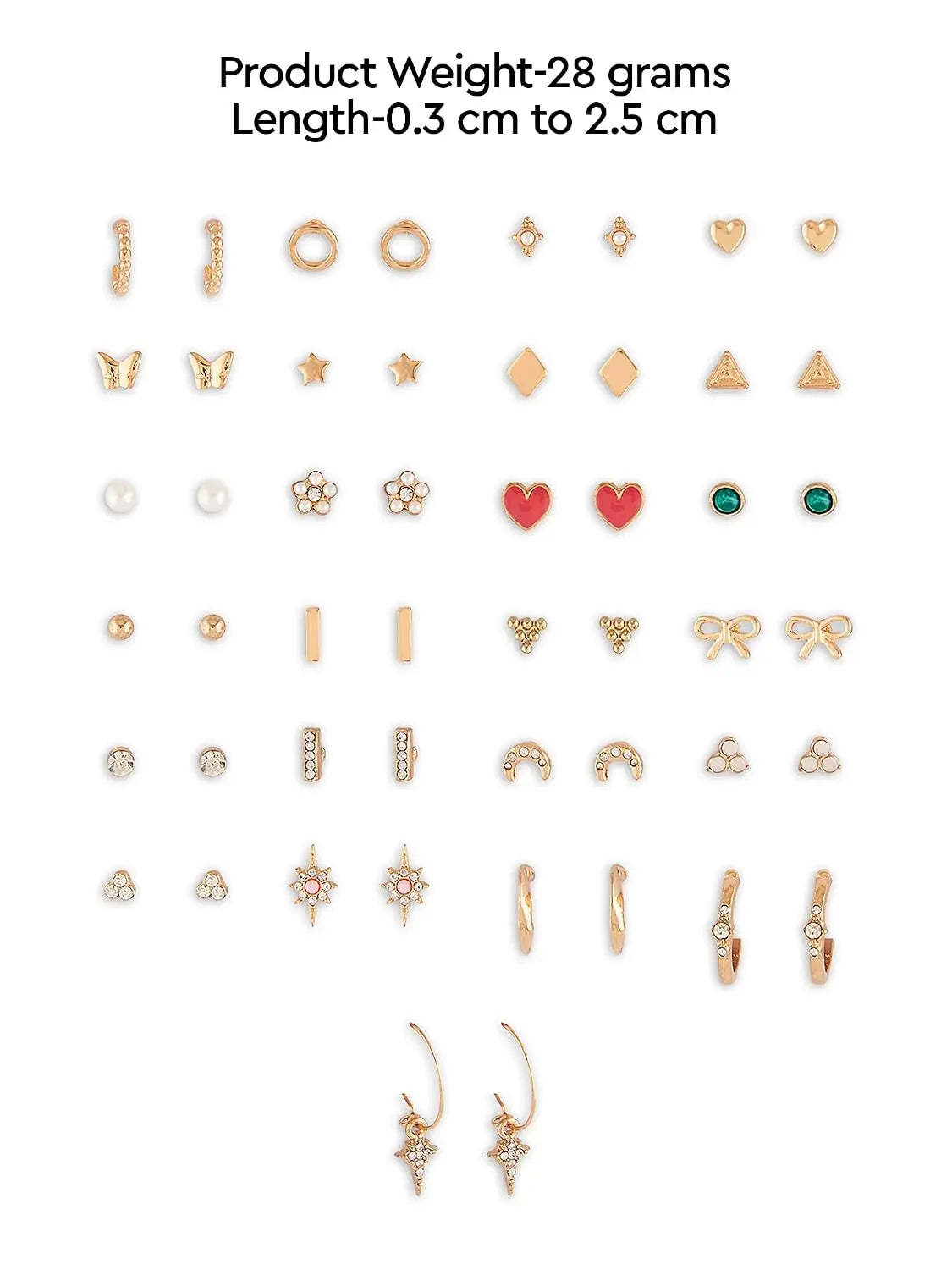 Set of 25 Gold Tone Classy Contemporary Studs & Hoop Earrings For Women - Jados Fashion