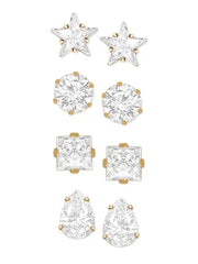Gold Tone Set of 4 Contemporary Cubic Zirconia Brass Stud Earrings For - Jados Fashion