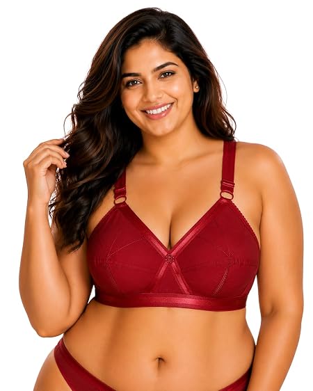 SONA Women's Perfecto Cotton Full Coverage Non-Padded Wirefree Everyday Bra - Anti Bacterial - Side Support Shaper (Pack of 1_Maroon_86B)
