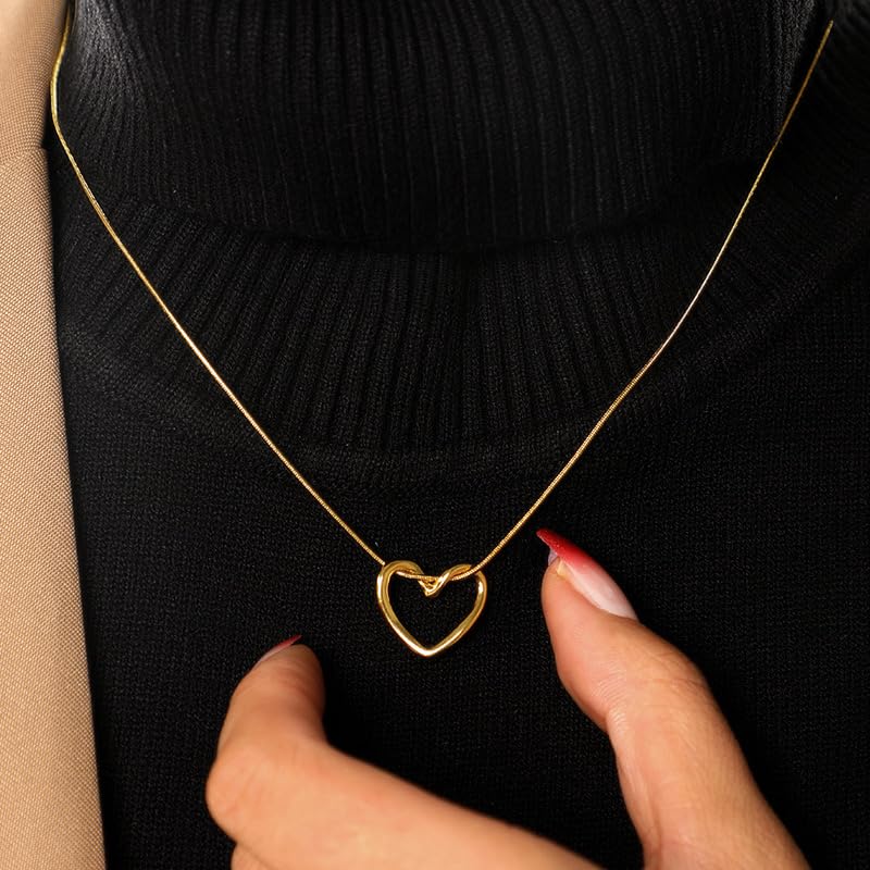 18K Gold Plated Heart Pendant Chain Necklace for Women & Girls | Anti Tarnish Stainless Steel Minimal Love Locket Stylish Everyday Wear Jewellery Valentine, Anniversary Birthday G