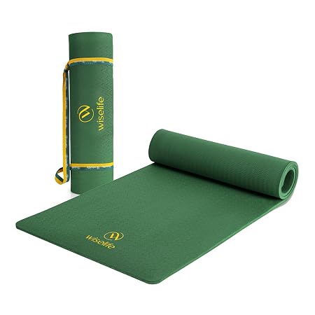 WiseLife Classic Eco-TPE 8 MM Yoga Mat with Yoga Strap for Men & Women | Extra Thick, Long & Wide Non-Slip, Anti-Tear Exercise Mat for Home, Gym, Workout, Fitness, Yoga & Pilates (Green)