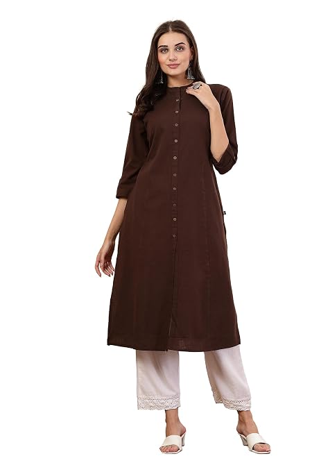 Pistaa's Women's Cotton Regular Fit Kurta (KWTBWN36XS_Brown_X-Small)