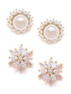 Gold Tone Cubic Zirconia Stud Earrings for Women, Set of 2