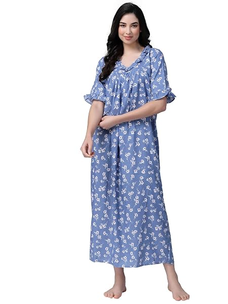 OOMPH! Cotton Blend Nighty for Women's | Night Gown | Nighty | Nightdress | Maxi Dress | Sleepwear | Gown for Women | Nighties | Sleepwear Pink