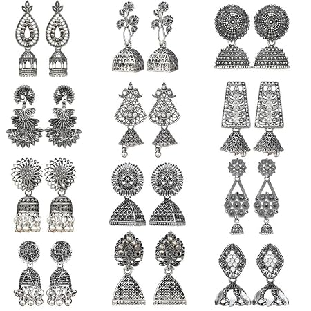 Fashion Frill Earrings For Women Floral Vintage Design Traditional Drop Jhumke For Women Girls Love Gifts 12 Pair of Earrings