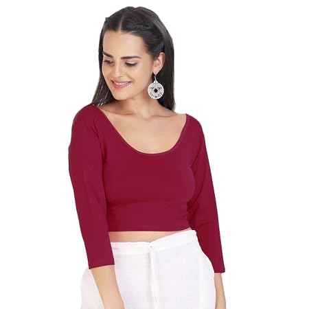 Fressia Fabrics Womens Cotton Stretchable Readymade Saree Blouse (777maroon,Free Size)