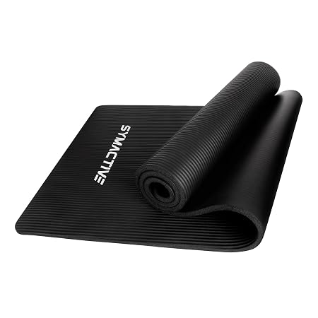 Amazon Brand - Symactive 13mm Extra Thick NBR Yoga Mat with Carrying Strap, Yoga Mat for Women & Men for Workout, Yoga and Fitness (Black)