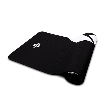 Nivia Flow Yoga Mat for Men/Women, 8mm Yoga Mat With Extra Thickness, Soft rubber cushioning, NBR Yoga mat with Carry Strap for Stretching, Pilates and home workouts, Anti-slip dual texture (Black)