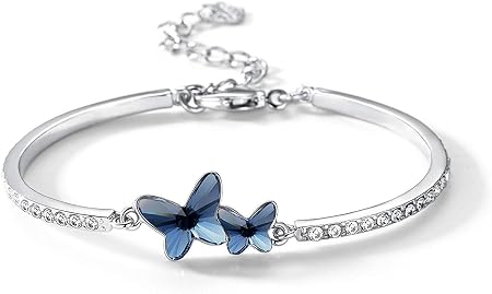 Shining Diva Fashion Valentine Gift Girlfriend Wife Stylish Blue Crystal Silver Platinum Plated Cubic Zirconia Charm Bracelet for Women Girls (vg10958b)