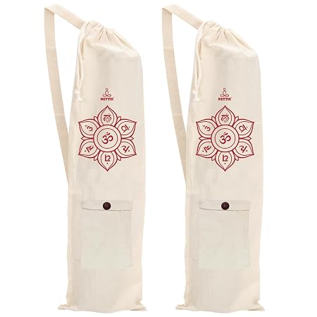 NETTIE Yoga mat Bag Cotton Carry Bag with Pocket, Strap & Drawstring for Yoga Mat - Chakra - Jumbo Size - Pack of 2