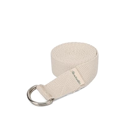 WiseLife Yoga Stretch Belt/Strap | Best for Daily Stretching, Yoga, Pilates, Physical Therapy, Fitness | 8 Feet Premium Cotton Strech Band (Beige)