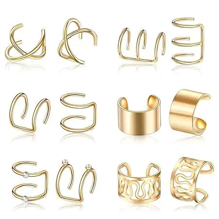 12PC Ear Cuffs without Piercing, Zinc Alloy Earrings Set - Jados Fashion