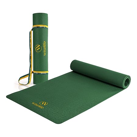 WiseLife Classic Eco-TPE 6 MM Yoga Mat with Yoga Strap for Men & Women | Extra Thick, Long & Wide Non-Slip, Anti-Tear Exercise Mat for Home, Gym, Workout, Fitness, Yoga & Pilates (Green)