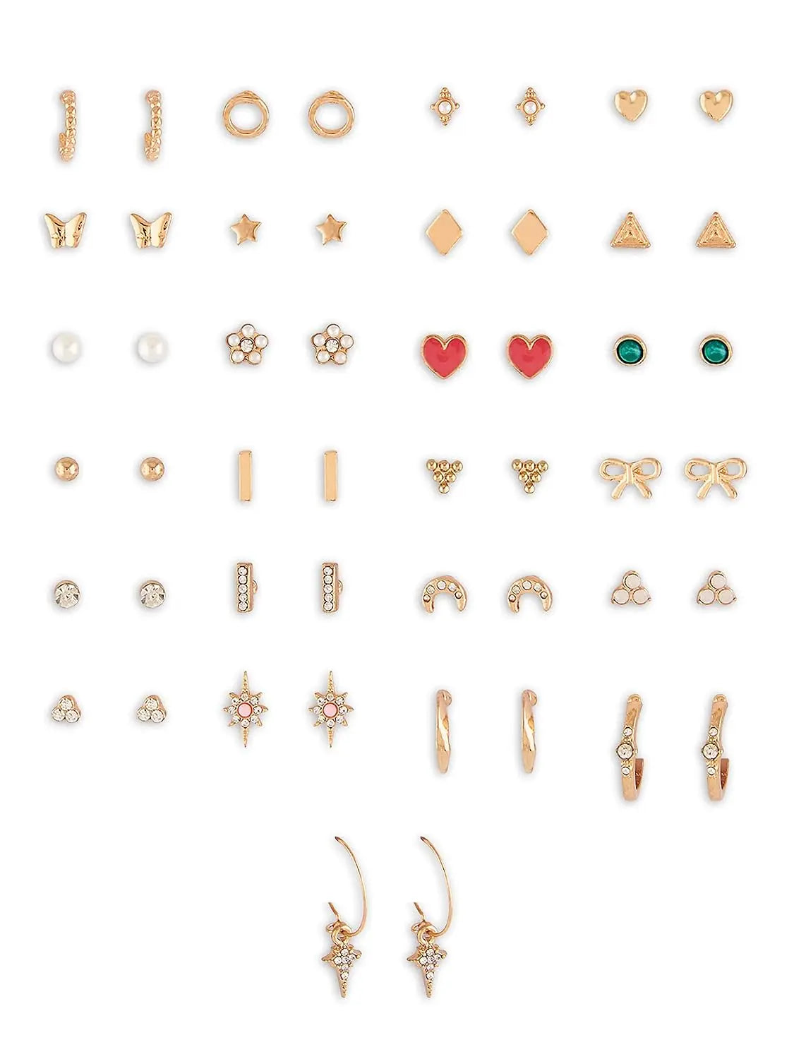 Set of 25 Gold Tone Classy Contemporary Studs & Hoop Earrings For Women - Jados Fashion