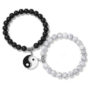 Couple Bracelets Black & White Onyx Stretchable Wrist Band Bracelet For - Jados Fashion