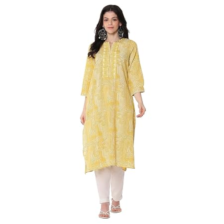 Biba Women's Yellow Straight Kurta