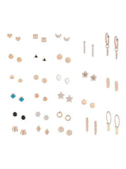Set Of 25 Gold Tone Smart Casual Wear Studs & Hoop Earrings For Women - Jados Fashion