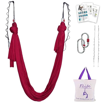 Aerial Yoga Hammock 5.5 Yards Aerial Silk Fabric Yoga Swing for Antigravity Yoga Inversion Include Daisy Chain,Carabiner and Pose Guide (Dark Red)