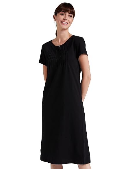 Amazon Brand - Symbol Women's Cotton Calf Length Regular Fit Nighty | Night Dress (Available in Plus Sizes) (SND-05 CONT_Black_XL)