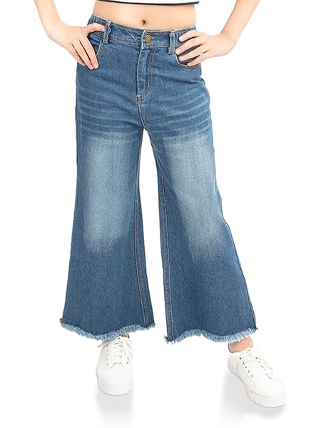 olele® Girls Wide Leg Cotton Denim Jeans 3-4 Yrs