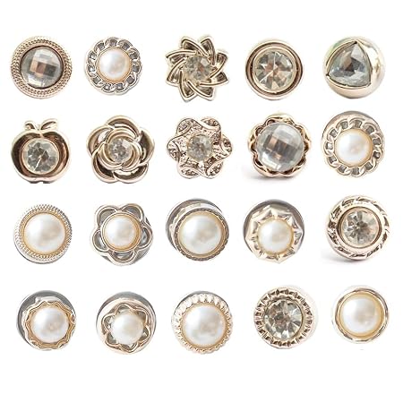 INOVERA (LABEL) 20 Pieces Shirts Brooch Buttons for Women, Girls – Jeans, Hats, Fancy Brooches Pins – No Sew Button Pin Safety for Diy Clothing Accessories (Multicolor)