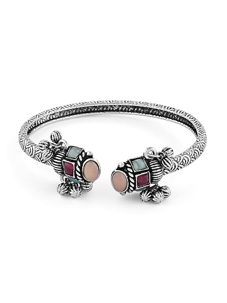 ZAVERI PEARLS Multi For Women-Color Silver Artificial Stones Embellished Kada Bracelets For Women-ZPFK16889