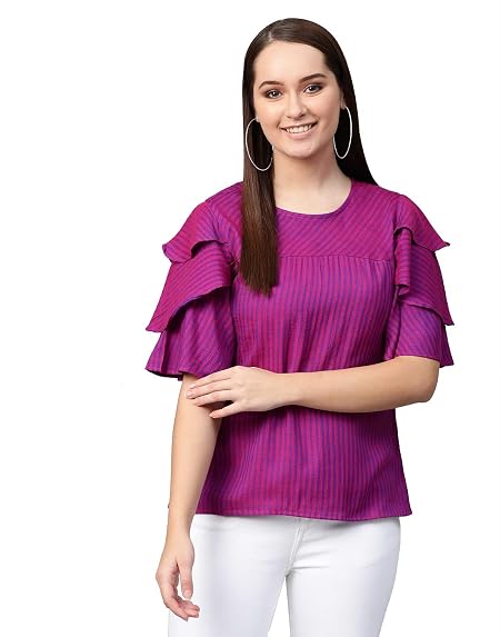 Yash Gallery Women's Viscose Rayon Stripe Printed Straight Top for Women (7XL, Purple)