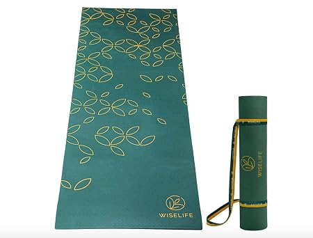 WiseLife Printed Yoga Mat + Yoga strap (TPE Material 6mm Extra thick Extra long and wide Exercise mat for workout, fitness, yoga and pilates) (Royal Green)