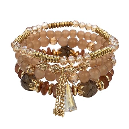 Shining Diva Fashion Latest Stylish Boho Bohemian Bangle Set Bracelet for Women and Girls (16170b)(Brown)