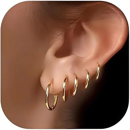 5 Pairs Hoop Earrings for Women, Golden Hoop Earring Set with Sizes 6mm/8mm - Jados Fashion