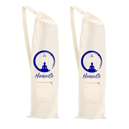 NETTIE Yoga mat Bag Cotton Carry Bag with Zip Pocket, Strap & Drawstring for Yoga Mat - Jumbo Size - Pack of 2