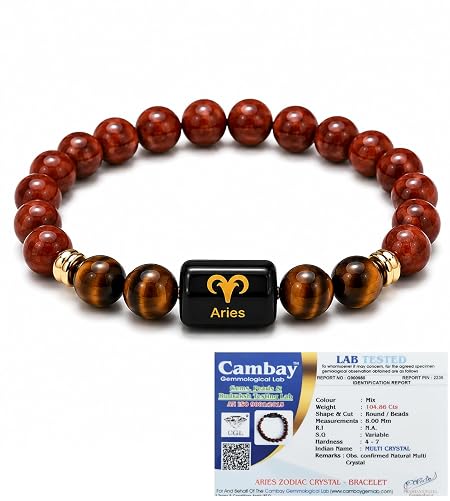 Certified Aries Zodiac Bracelet (??? ????) | Original Red Jasper & Tiger