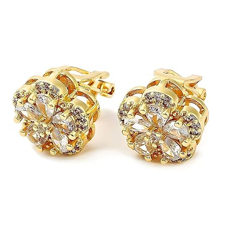Via Mazzini Gold Plated Floral Sunshine Crystal Clip-On No-Piercing Required Stud Earrings for Women And Girls (ER2766) 1 Pair