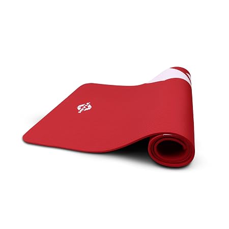 Nivia Flow Yoga Mat for Men/Women, 10mm Yoga Mat With Extra Thickness, Soft rubber cushioning, NBR Yoga mat with Carry Strap for Stretching, Pilates and home workouts, Anti-slip dual texture (Red)