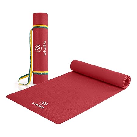 WiseLife Classic Eco-TPE 6 MM Yoga Mat with Yoga Strap for Men & Women | Extra Thick, Long & Wide Non-Slip, Anti-Tear Exercise Mat for Home, Gym, Workout, Fitness, Yoga & Pilates (Maroon)